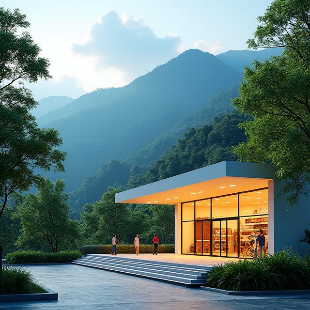 Baguio City mountain view with modern electronics store