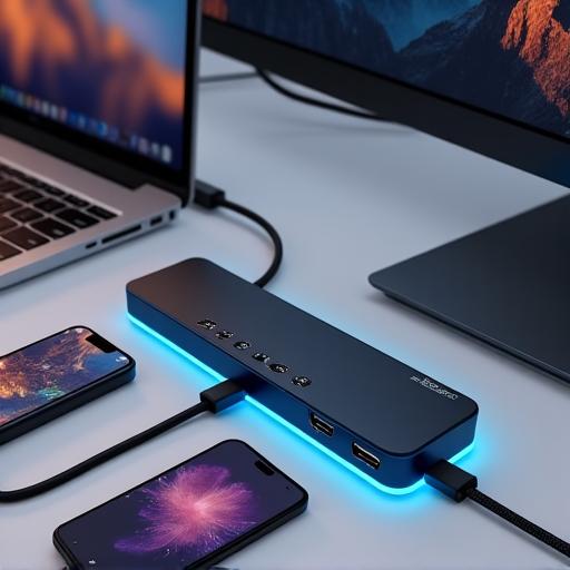 Premium USB-C hub connected to multiple devices